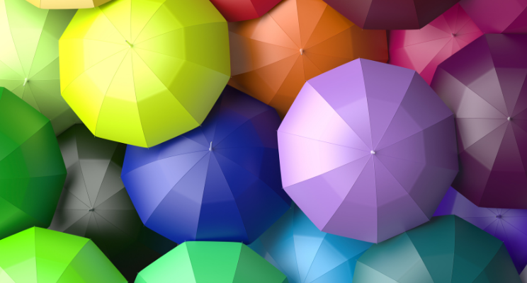 several different colored umbrellas overlapping